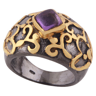 Alluring Multicolour Plated Collet Design Amethyst Square Shape 925 Sterling Solid Silver Ring - R1089-7