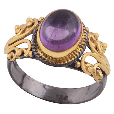 Stunning Handwork Around Multicolour Plated Amethyst Oval Shape 925 Sterling Solid Silver Ring - R1090-12