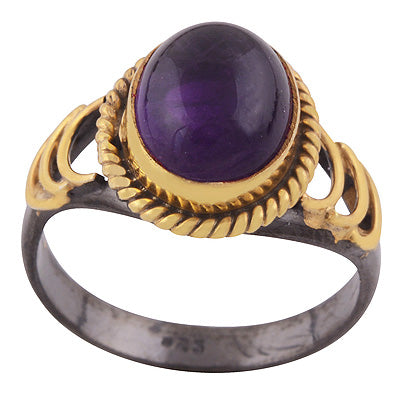 Alluring Wire Work Around Multicolour Plated Amethyst Oval Shape 925 Sterling Solid Silver Ring - R1090-13