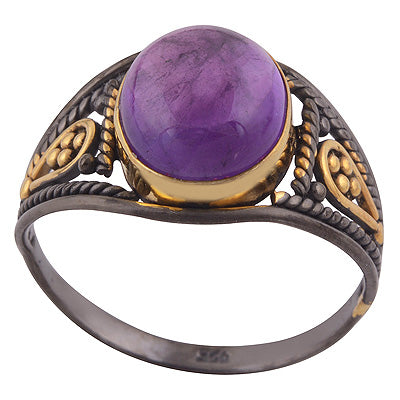 Gorgeous Handcrafted Work Around Multicolour Plated Amethyst Oval Shape 925 Sterling Solid Silver Ring - R1090-5