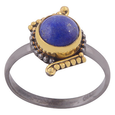 Stunning Rawa Work Pattern Around Multicolour Plated Lapis Round Shape 925 Sterling Solid Silver Ring - R1091-7