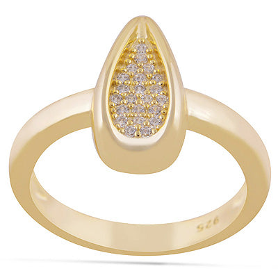 Gorgeous Design Gold Plated Studded Drop White Cubic Zirconia Round Shape 925 Sterling Solid Silver Rings - R1094-1