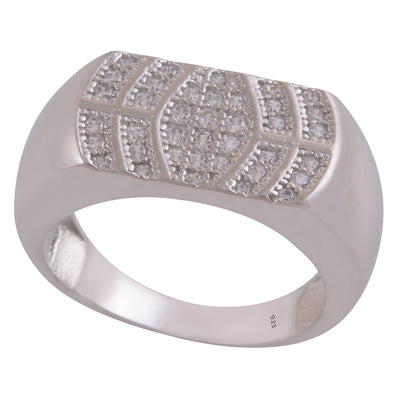 Alluring Studded Cz Diamonds on White Cubic Zirconia Round Shape 925 Sterling Solid Silver Ring - R1100004-1