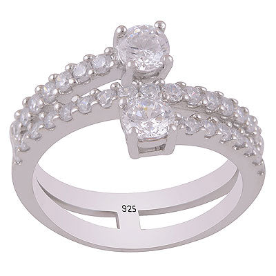 Gorgeous Diamond Shank Around White Cubic Zirconia Round Shape 925 Sterling Solid Silver Ring - R1100022-1