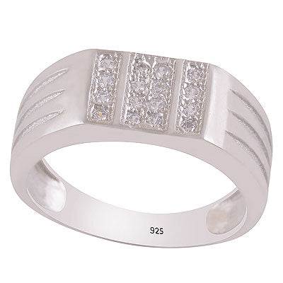 Gorgeous Diamond Bold Band White Cubic Zirconia Round Shape 925 Sterling Solid Silver Ring - R1100026-1