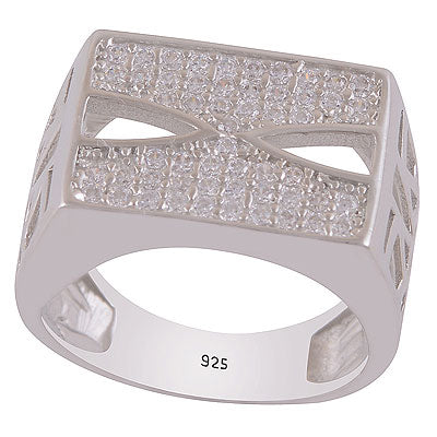 Gorgeous Diamond Bold Band on White Cubic Zirconia Round Shape 925 Sterling Solid Silver Ring - R1100030-1
