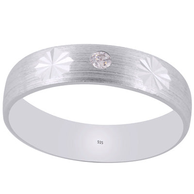 Stunning Chisel Flower Texture Around White Cubic Zirconia Round Shape 925 Sterling Solid Silver Ring - R1100031-1