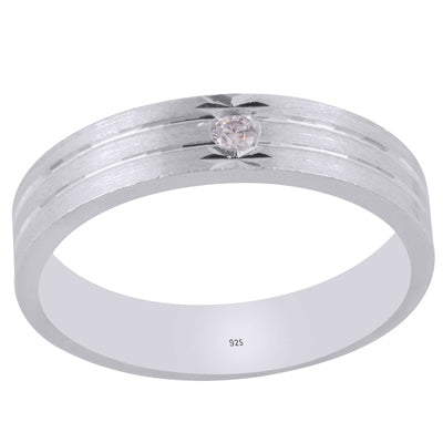 Stunning Chisel Flower Texture Around White Cubic Zirconia Round Shape 925 Sterling Solid Silver Ring - R1100031-2