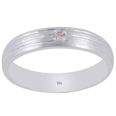 Stunning Chisel Flower Texture Around White Cubic Zirconia Round Shape 925 Sterling Solid Silver Ring - R1100031-4