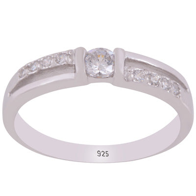 Stunning Cubic Zirconia Diamonds Studded Around White Cubic Zirconia Round Shape 925 Sterling Solid Silver Ring - R1100035-1