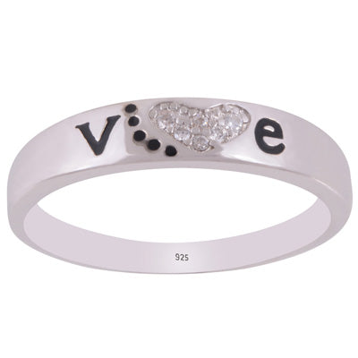 Alluring Couple Love Engraved w/ Cubic Zirconia Diamonds White Cubic Zirconia Round Shape 925 Sterling Solid Silver Ring - R1100037-1