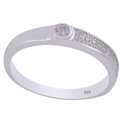 Gorgeous Diamonds Studded Around White Cubic Zirconia Round Shape 925 Sterling Solid Silver Ring - R1100041-1