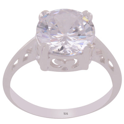 Gorgeous Cut work Around Diamond White Cubic Zirconia Round Shape 925 Sterling Solid Silver Ring - R1100048-1