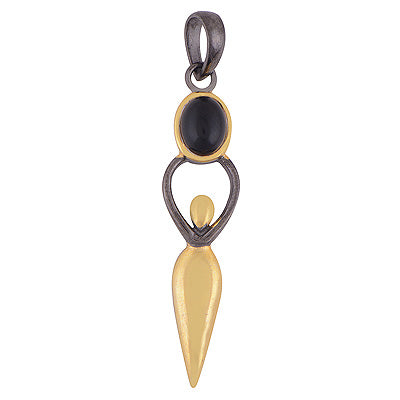 Stunning Human Motif Charm Around Black Onyx Oval Shape Multicoloured Plated 925 Sterling Solid Silver Pendant - R1105-1
