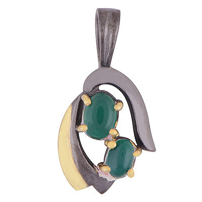 Gorgeous Green Onyx Oval Shape Multicoloured Plated 925 Sterling Solid Silver Pendant - R1105-2