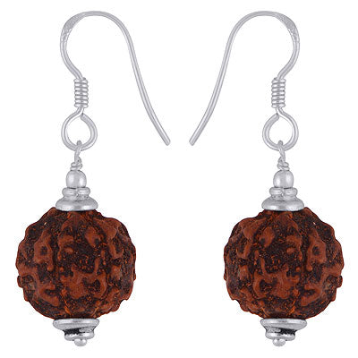 Beautiful Rudraksh Beads Rudraksha Round Shape 925 Sterling Solid Silver Dangle Earrings - R1200011-1