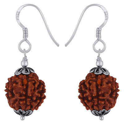 Gorgeous Rudraksh Beads Rudraksha Round Shape 925 Sterling Solid Silver Dangle Earrings - R1200012-1