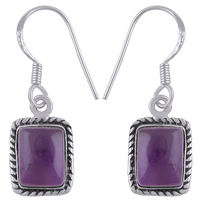 Alluring Twisted Wire Work Around Amethyst Rectangle Shape 925 Sterling Solid Silver Earrings - R1500072-1