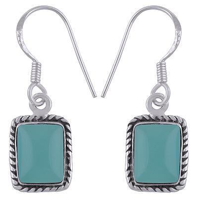Alluring Twisted Wire Work Around Aqua Chalcedony Rectangle Shape 925 Sterling Solid Silver Earrings - R1500072-10