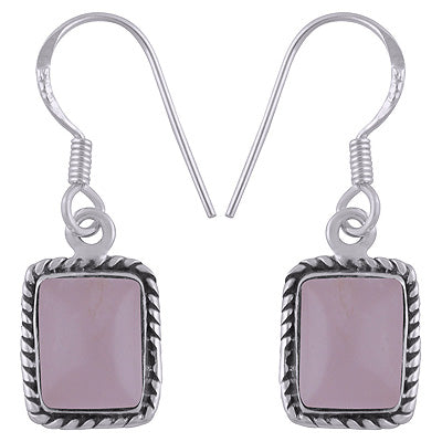 Alluring Twisted Wire Work Around Rose Quartz Rectangle Shape 925 Sterling Solid Silver Earrings - R1500072-13
