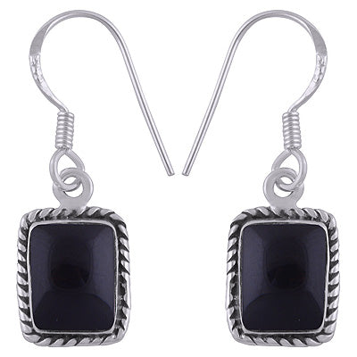 Alluring Twisted Wire Work Around Black Onyx Rectangle Shape 925 Sterling Solid Silver Earrings - R1500072-14