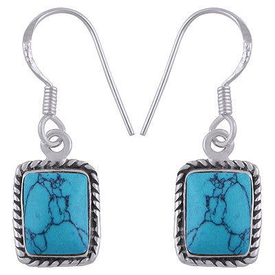 Alluring Twisted Wire Work Around Turquoise Rectangle Shape 925 Sterling Solid Silver Earrings - R1500072-3