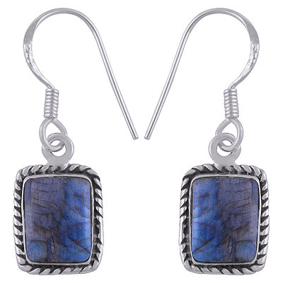 Alluring Twisted Wire Work Around Labradorite Rectangle Shape 925 Sterling Solid Silver Earrings - R1500072-5