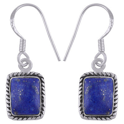 Alluring Twisted Wire Work Around Lapis Rectangle Shape 925 Sterling Solid Silver Earrings - R1500072-6