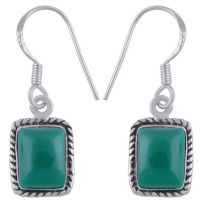Alluring Twisted Wire Work Around Green Onyx Rectangle Shape 925 Sterling Solid Silver Earrings - R1500072-8