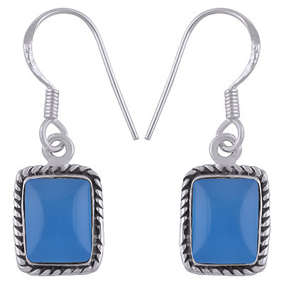 Alluring Twisted Wire Work Around Blue Chalcedony Rectangle Shape 925 Sterling Solid Silver Earrings - R1500072-9