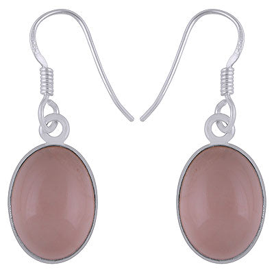 Beautiful Gemstone Rose Quartz Oval Shape 925 Sterling Solid Silver Dangle Earrings - R1500229-2