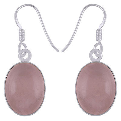 Beautiful Gemstone Rose Quartz Oval Shape 925 Sterling Solid Silver Dangle Earrings - R1500229-4