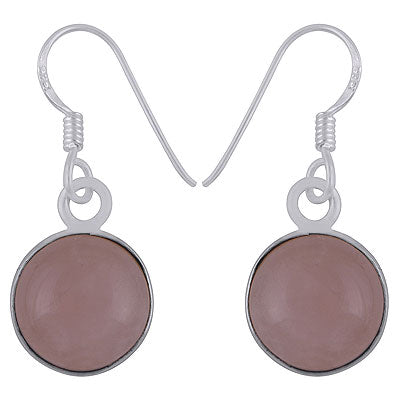 Elegant Gemstone Rose Quartz Round Shape 925 Sterling Solid Silver Dangle Earrings - R1500230-1