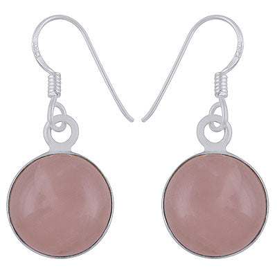 Elegant Gemstone Rose Quartz Round Shape 925 Sterling Solid Silver Dangle Earrings - R1500230-3