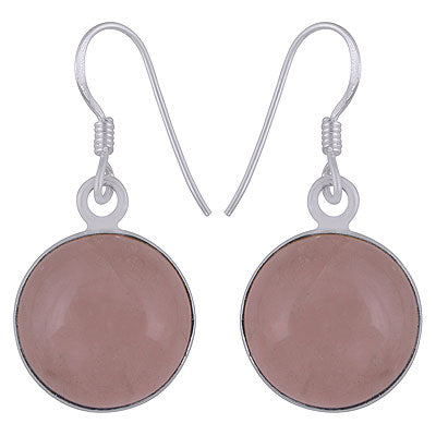 Elegant Gemstone Rose Quartz Round Shape 925 Sterling Solid Silver Dangle Earrings - R1500230-4