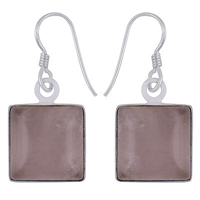 Stunning Gemstones Rose Quartz Square Shape 925 Sterling Solid Silver Dangle Earrings - R1500231-10
