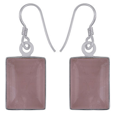 Stunning Gemstones Rose Quartz Rectangle Shape 925 Sterling Solid Silver Dangle Earrings - R1500231-7