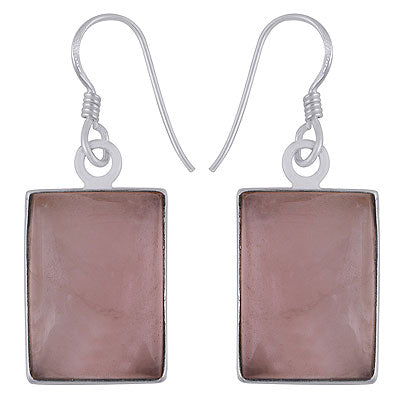 Stunning Gemstones Rose Quartz Rectangle Shape 925 Sterling Solid Silver Dangle Earrings - R1500231-9