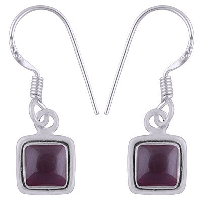 Plain Wire Around Garnet Square Shape 925 Sterling Solid Silver Earrings - R1500293-1