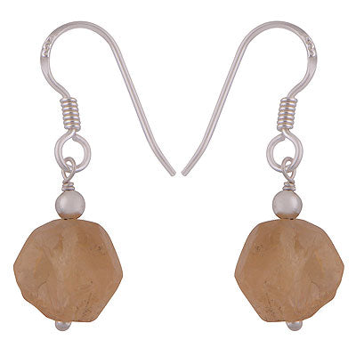 Gorgeous Rawa on Beautiful Rough Citrine Raw Shape 925 Sterling Solid Silver Dangle Earrings - R1500323-12