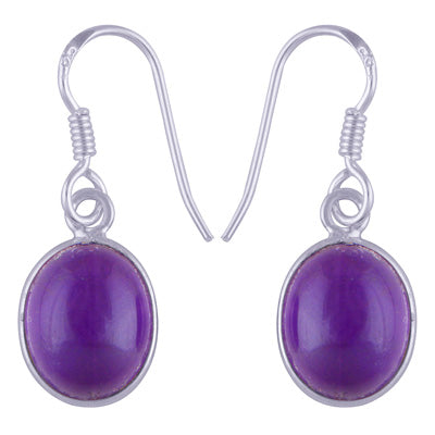 Beautiful Handmade Bezel Amethyst Oval Shape 925 Sterling Solid Silver Dangle Earrings - R1500341-1
