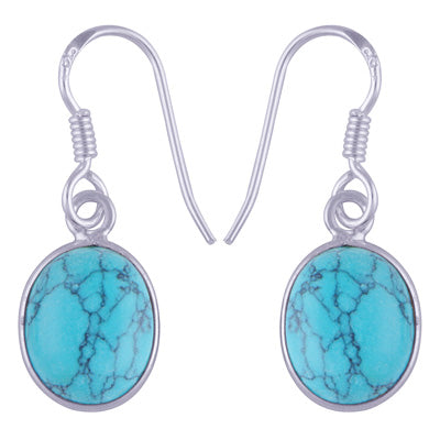 Beautiful Handmade Bezel Turquoise Oval Shape 925 Sterling Solid Silver Dangle Earrings - R1500341-11