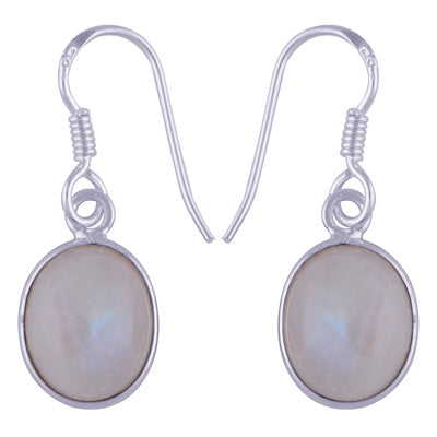 Beautiful Handmade Bezel Rainbow Moonstone Oval Shape 925 Sterling Solid Silver Dangle Earrings - R1500341-19