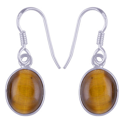 Beautiful Handmade Bezel Tiger's Eye Oval Shape 925 Sterling Solid Silver Dangle Earrings - R1500341-37