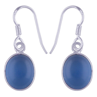 Beautiful Handmade Bezel Blue Chalcedony Oval Shape 925 Sterling Solid Silver Dangle Earrings - R1500341-50