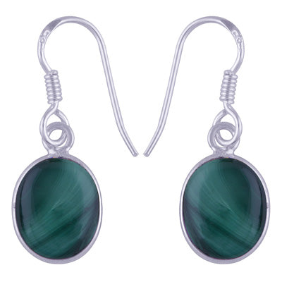 Beautiful Handmade Bezel Malachite Oval Shape 925 Sterling Solid Silver Dangle Earrings - R1500341-52
