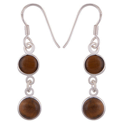 Beautifully Handcrafted Bezel With Gemstones Tiger's Eye Round Shape 925 Sterling Solid Silver Dangle Earrings - R1500351-14