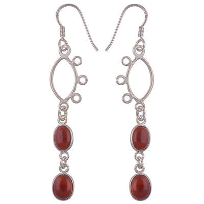 Beautifully Handcrafted Bezel With Gemstones Carnelian Oval Shape 925 Sterling Solid Silver Dangle Earrings - R1500351-19