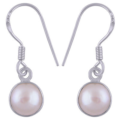 Gorgeous Plain Collet Pearl Round Shape 925 Sterling Solid Silver Earrings - R1500359-103