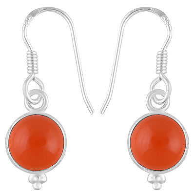 Gorgeous Rawa Work at Bottom Bezel Carnelian Round Shape 925 Sterling Solid Silver Dangle Earrings - R1500360-132